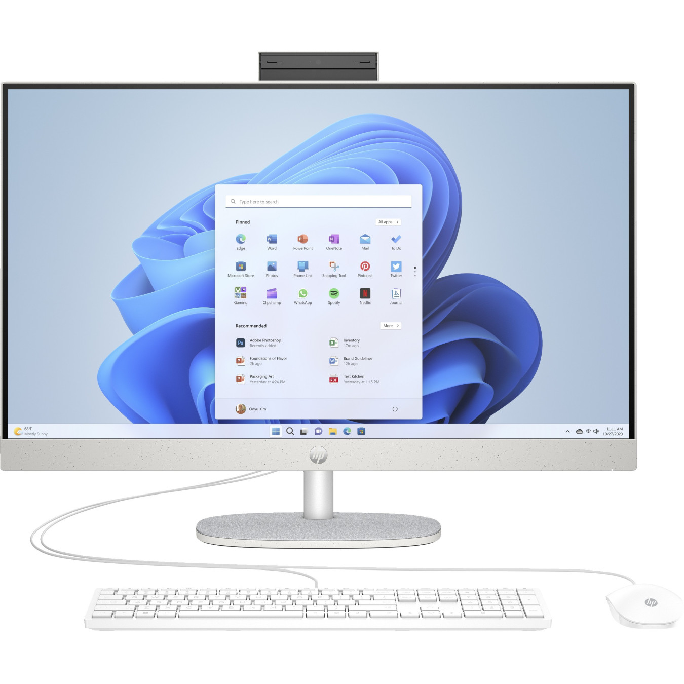 HP All-in-One 27-cr0007ng - 27-inch FHD IPS, AMD Ryzen 5 7520U, 16GB, 512GB SSD, White, Windows 11 Home
