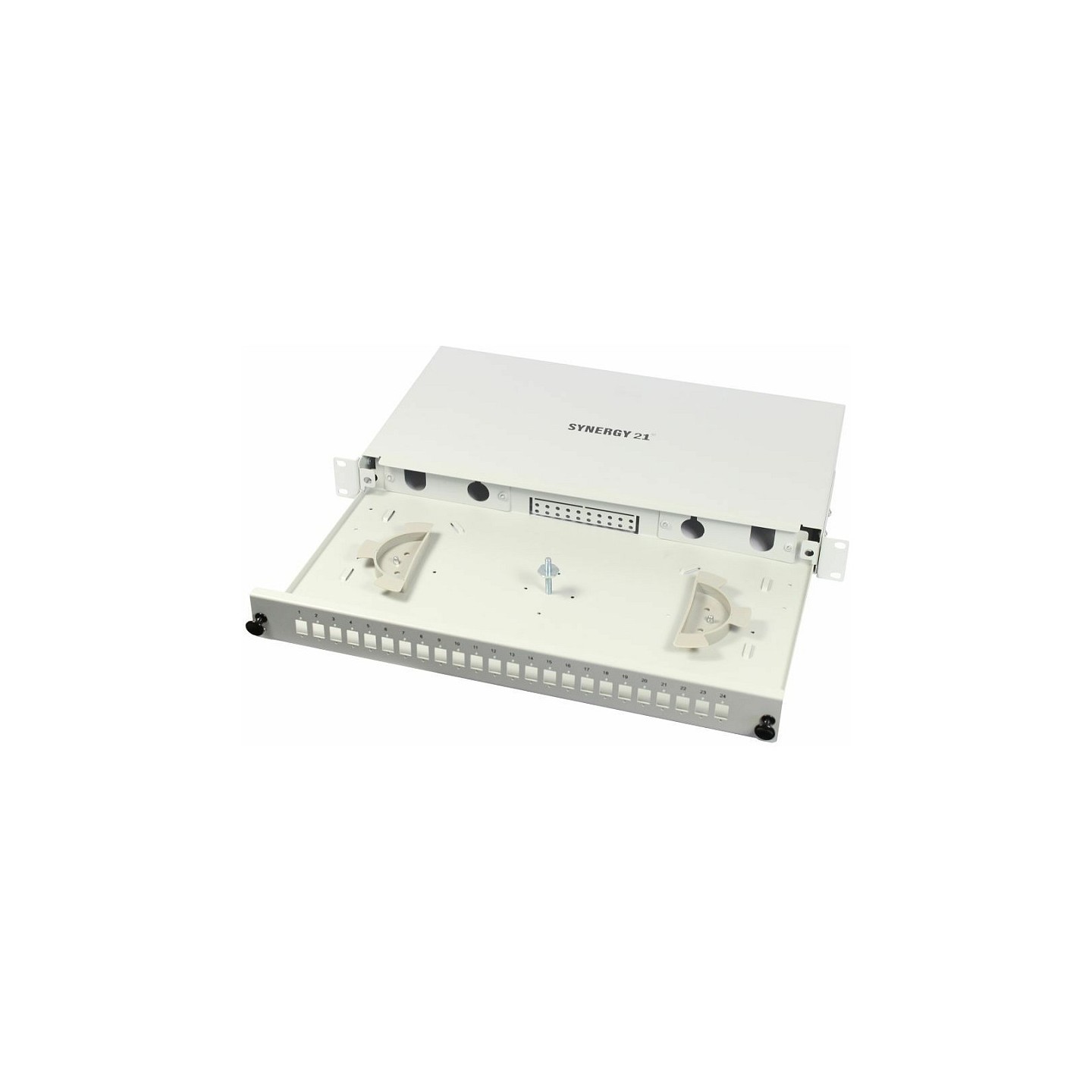 Synergy21 LWL-Patchpanel für 24xLC LSH(E2000)-Duplex-Buchsen. 19 1HE. ohne Kupplungen. Lichtgrau