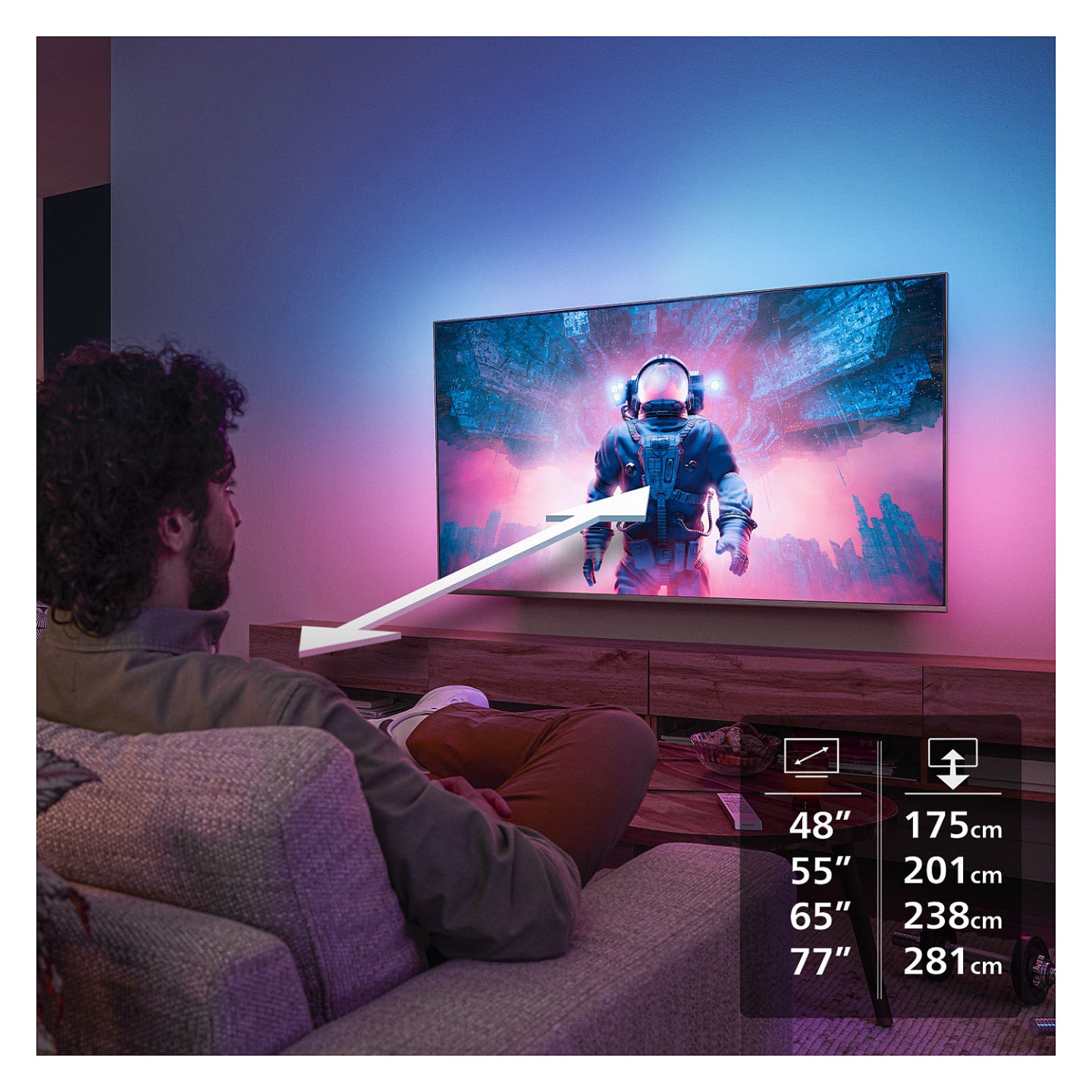 194cm 77' (3840x2160) Philips 77OLED760 12 16:9 OLED 120Hz 4x HDMI 2.1 3x USB 3-seitiges Ambilight P5 AI Engine Wi-Fi...