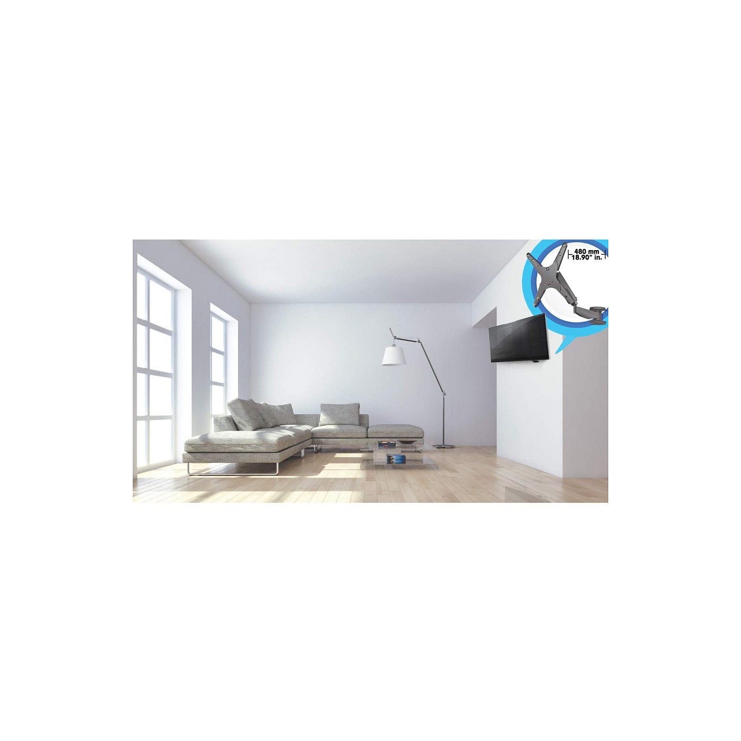 MANHATTAN TV-Wandhalterung mit Gasdruckfeder und Kugelgelenk geeignet fuer ein Display von 53.34cm-152.4cm 21Z-60Z un...