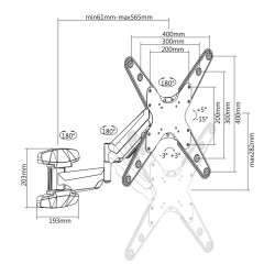 MANHATTAN TV-Wandhalterung mit Gasdruckfeder und Kugelgelenk geeignet fuer ein Display von 53.34cm-152.4cm 21Z-60Z un...