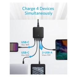 Anker 543 PowerPort Atom III Charger 65W Slim 4-Port GaN 1 x USB-C 45W 1 x USB-C 20W 2 x USB-A