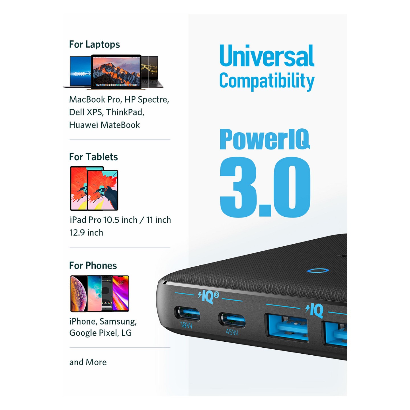 Anker 543 PowerPort Atom III Charger 65W Slim 4-Port GaN 1 x USB-C 45W 1 x USB-C 20W 2 x USB-A