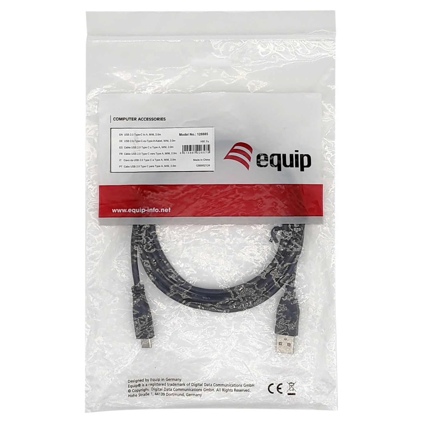 Equip Kabel USB-A 2.0 - to C St St 2.00m 3A 480Mbps sw — Buy in Cyprus with Fast Delivery