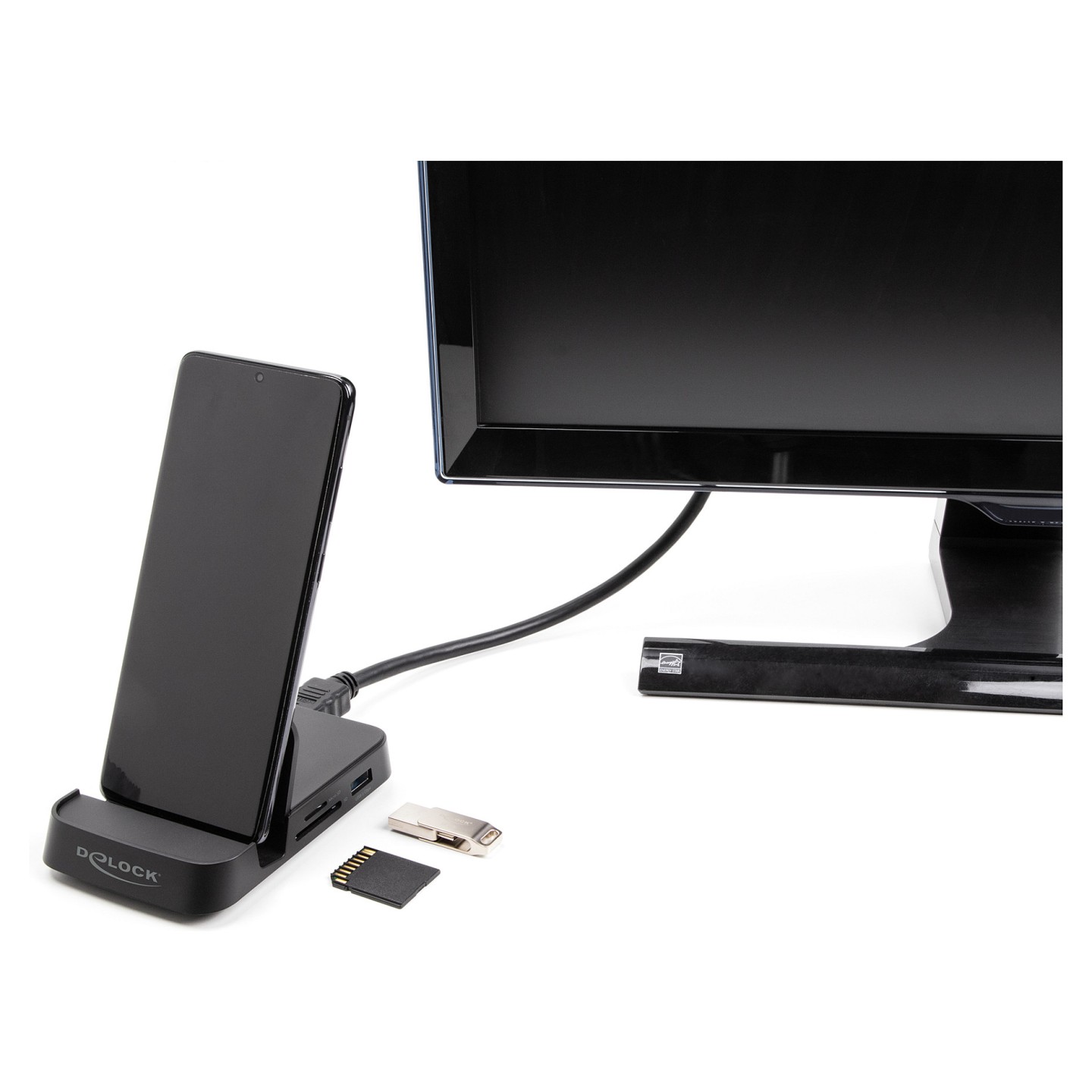 Smartphone Dockingstation 4K mit integrierter Halterung - HDMI USB Hub SD Micro SD für Android oder Windows