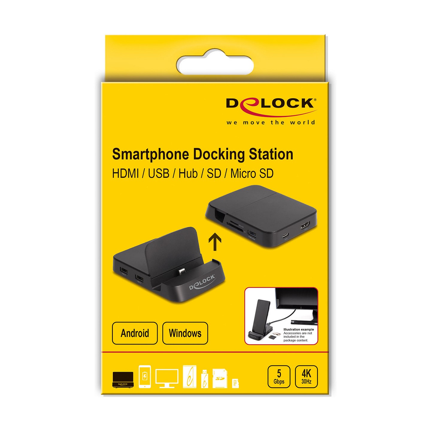 Smartphone Dockingstation 4K mit integrierter Halterung - HDMI USB Hub SD Micro SD für Android oder Windows