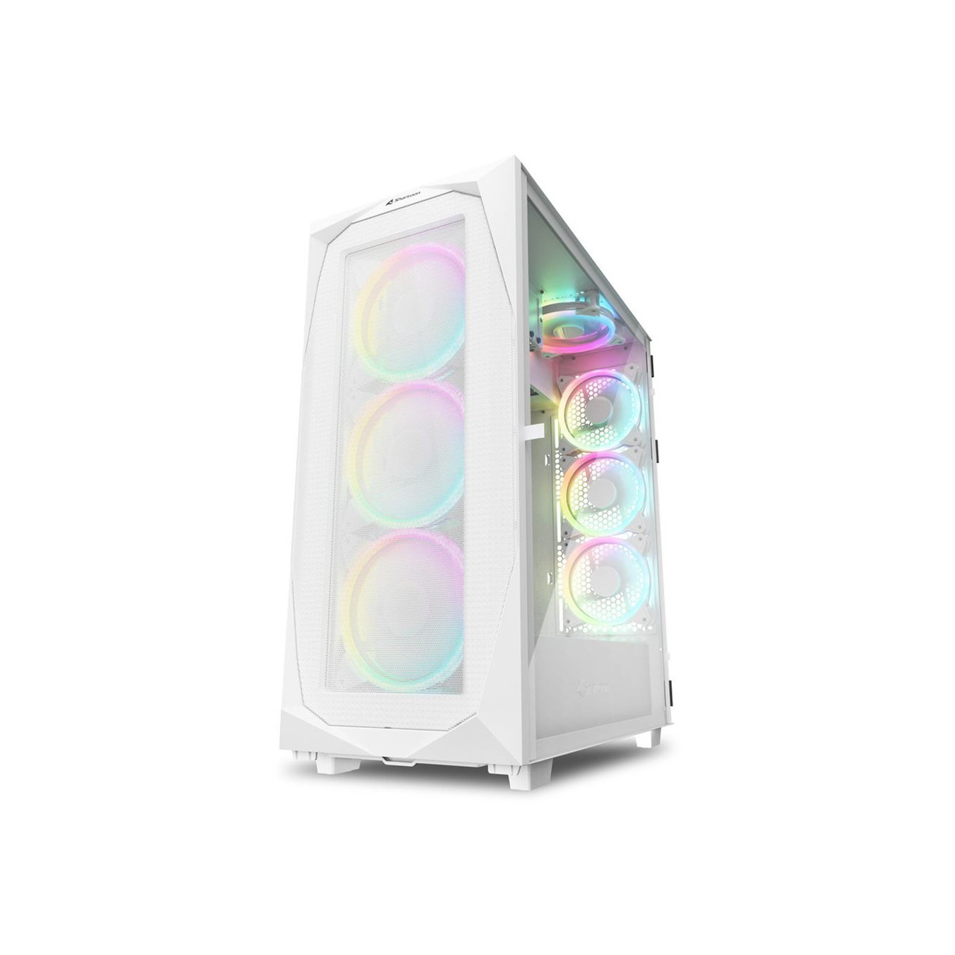 Sharkoon REV300 White - Midi Tower PC Case (E-ATX/ATX/mATX/Mini-ITX) Tempered Glass, RGB Fans, Front USB-C