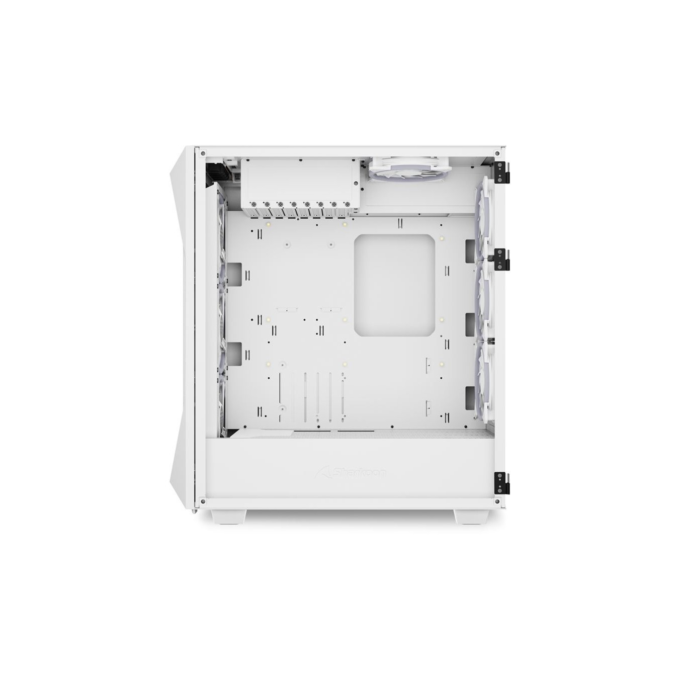 Sharkoon REV300 White - Midi Tower PC Case (E-ATX/ATX/mATX/Mini-ITX) Tempered Glass, RGB Fans, Front USB-C