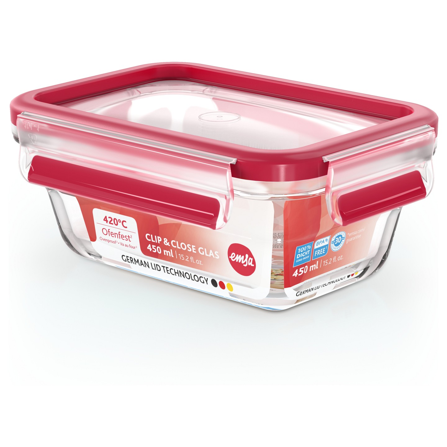 Emsa N10405 Clip & Close Glas Frischhaltedose 0.45 L Transparent Rot — Buy in Cyprus with Fast Delivery