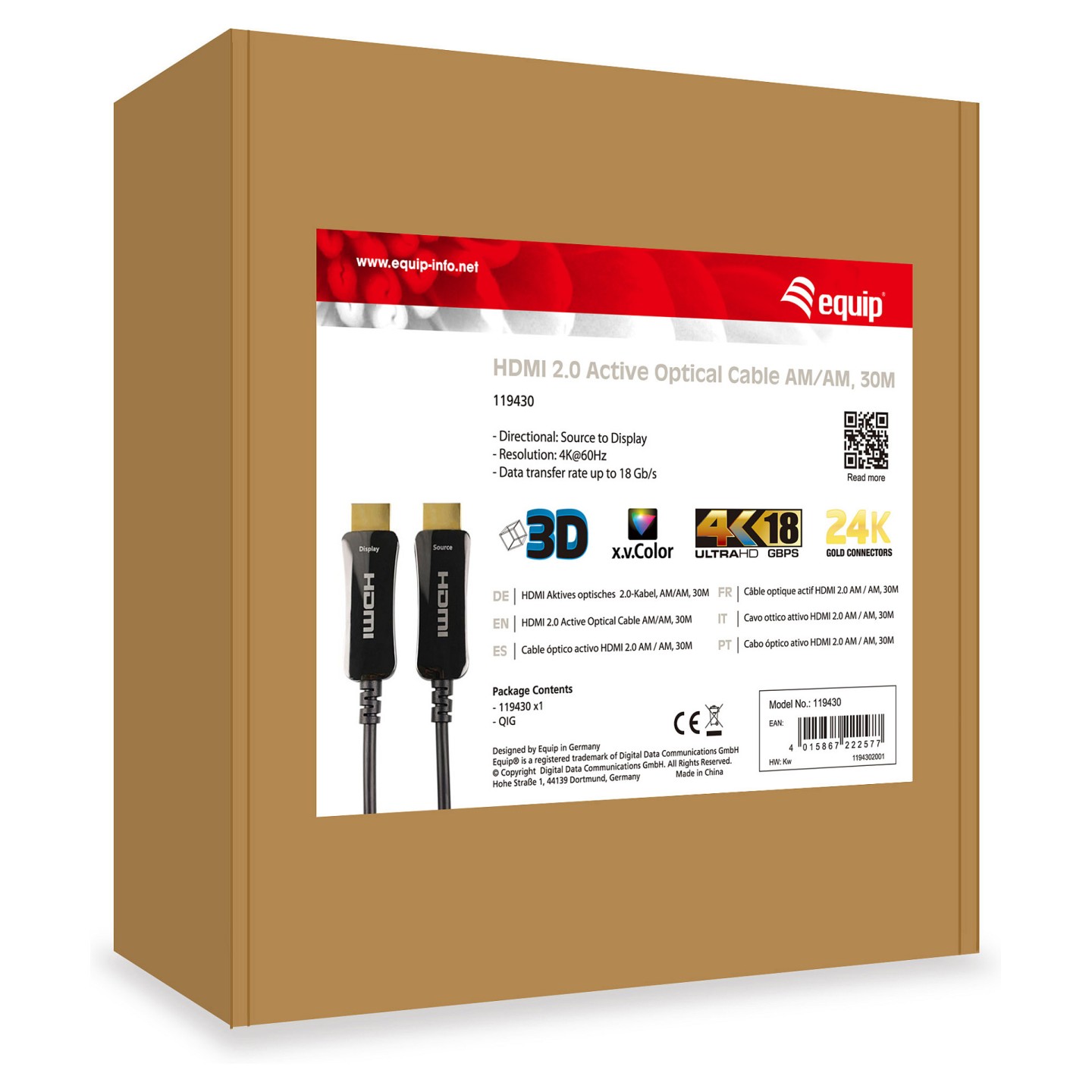 Equip HDMI PHS Ethernet 2.0 A-A St St 30.0m 4K60Hz HDRopt.sw — Buy in Cyprus with Fast Delivery