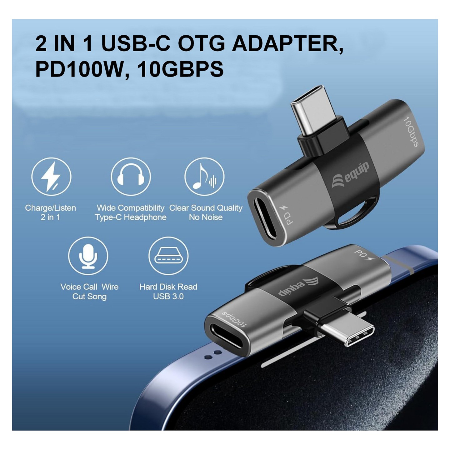 Equip Adapter USB-C- to 2xUSB-C 10Gbps PD 100W Alu. — Buy in Cyprus with Fast Delivery