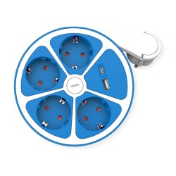 ROLINE 4-fach Steckdosenleiste mit Schalter. rund. USB-Charger A+C. blau. 1.5 m — Buy in Cyprus with Fast Delivery
