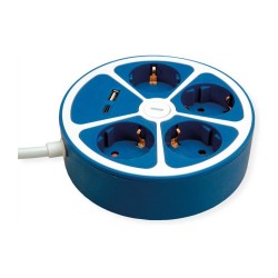 ROLINE 4-fach Steckdosenleiste mit Schalter. rund. USB-Charger A+C. blau. 1.5 m — Buy in Cyprus with Fast Delivery