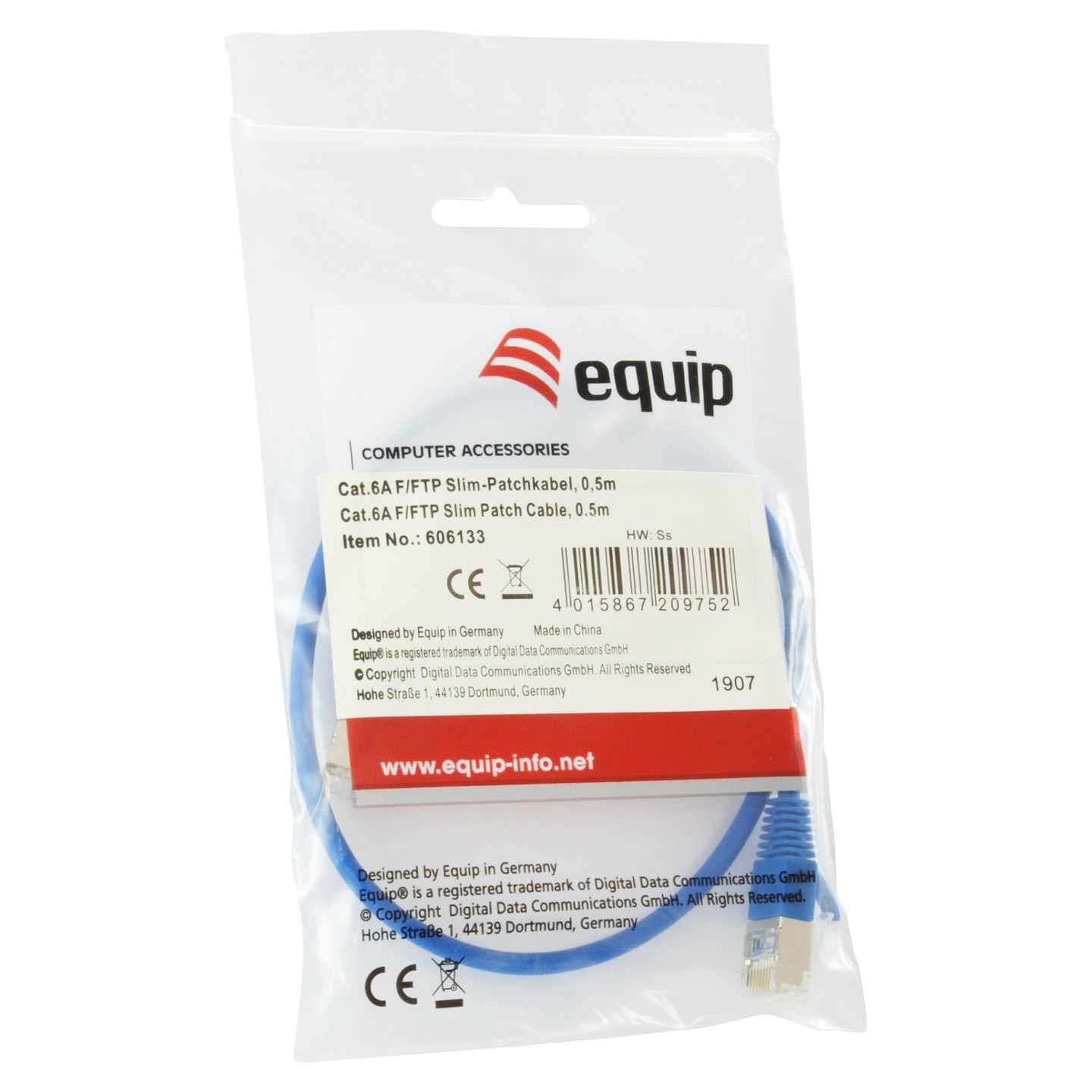 Equip Patchkabel Cat6A F FTP 2xRJ45 0.50m blau Slim LSZH Polybeutel — Buy in Cyprus with Fast Delivery