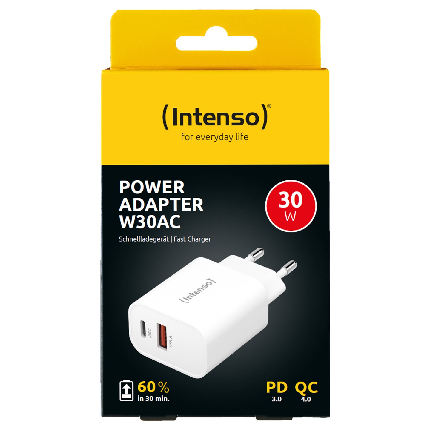 Intenso Power Adapter W30AC. Anschlüsse: 1x USB-A. 1x USB-C Output: max. 30 Watt. Weiß — Buy in Cyprus with Fast Delivery