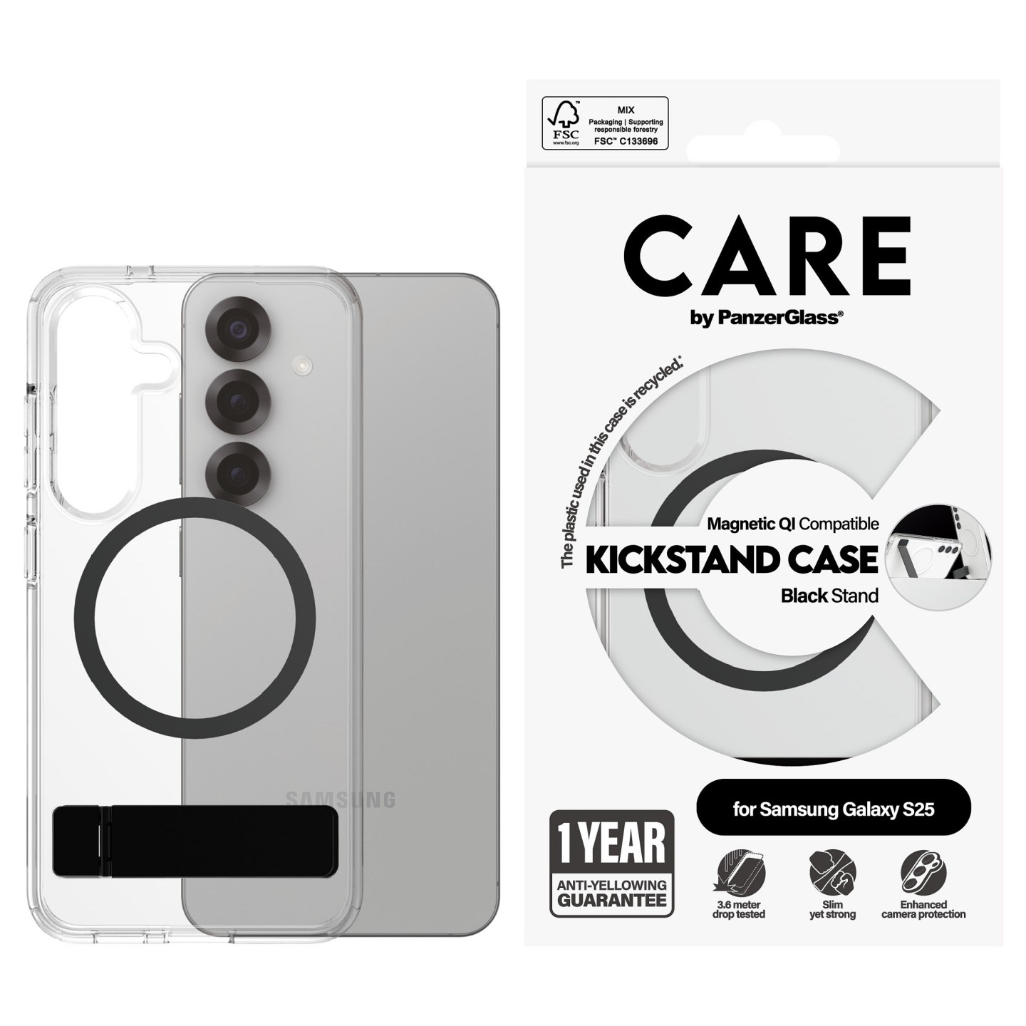 CARE Feature Case Clear Kickstand & QI Compatible Galaxy S25 — Buy in Cyprus with Fast Delivery