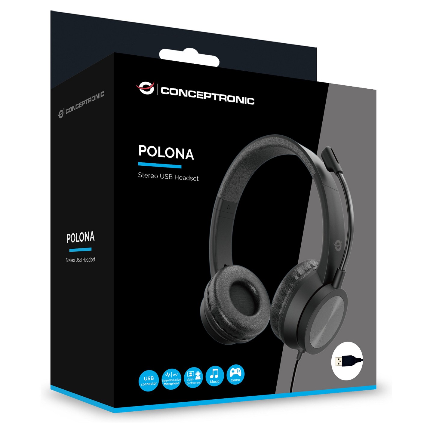 CONCEPTRONIC Headset USB-A Mikro.int.Bed.Stereo 2.0m sw — Buy in Cyprus with Fast Delivery