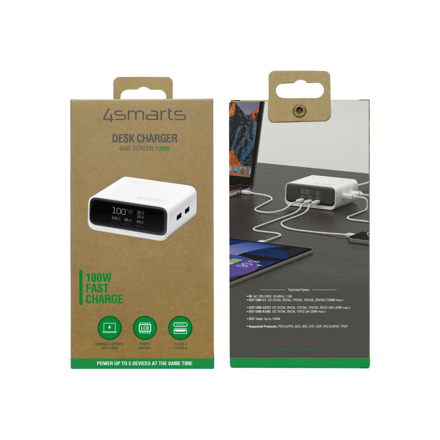 4smarts Desk Charger GaN Screen 100W 3C+2A. wei — Buy in Cyprus with Fast Delivery