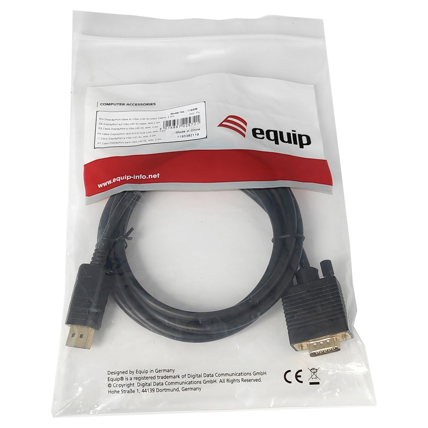 Equip Displayport- to VGA(HD15) St St 2.0m 1920x1200 60HZ sw — Buy in Cyprus with Fast Delivery