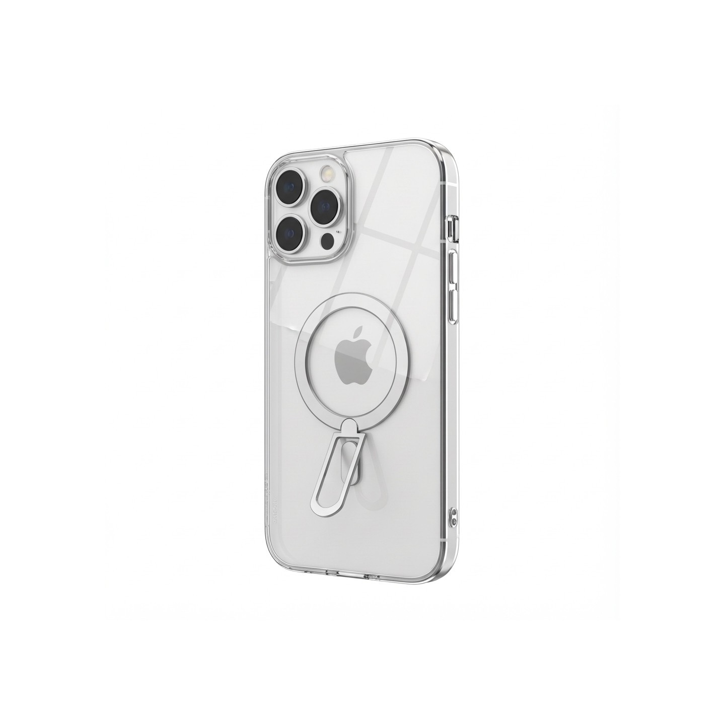 Case aus 10H Hartglas mit Kickstand für Apple iPhone 16. Transparent Silber. GA-MAGCS-IP24-SLS61WHT