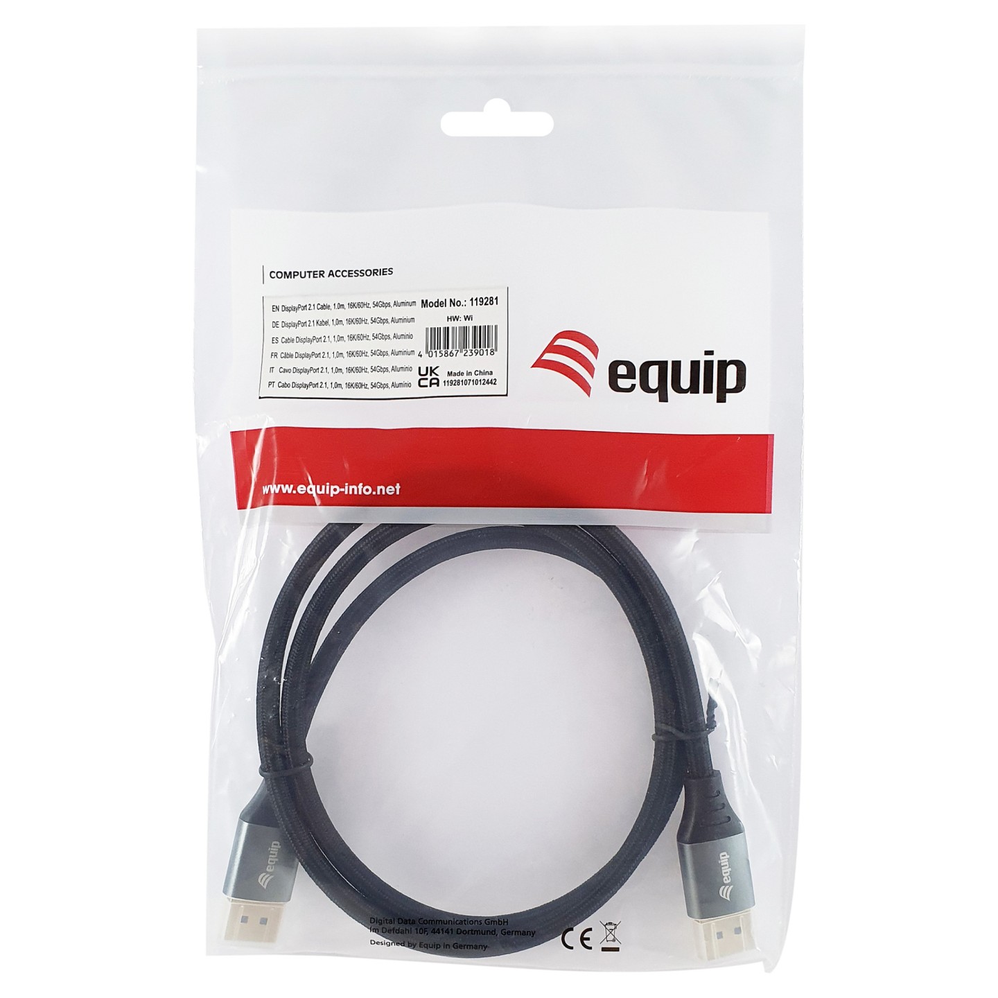 Equip DisplayPort 2.1 St St 1.00m16K 60Hz komp.HDCP Alum. gr — Buy in Cyprus with Fast Delivery