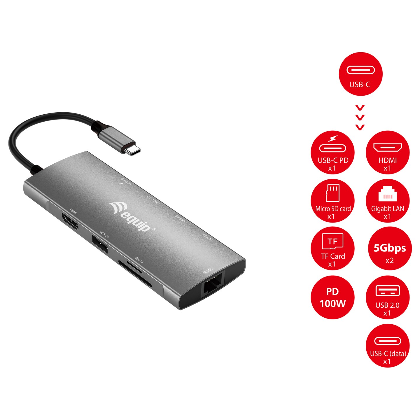 Equip Dock USB-C- to HDMI.GbE.USB2.0.3xUSB3.0.100WPD.+ 25cm si — Buy in Cyprus with Fast Delivery