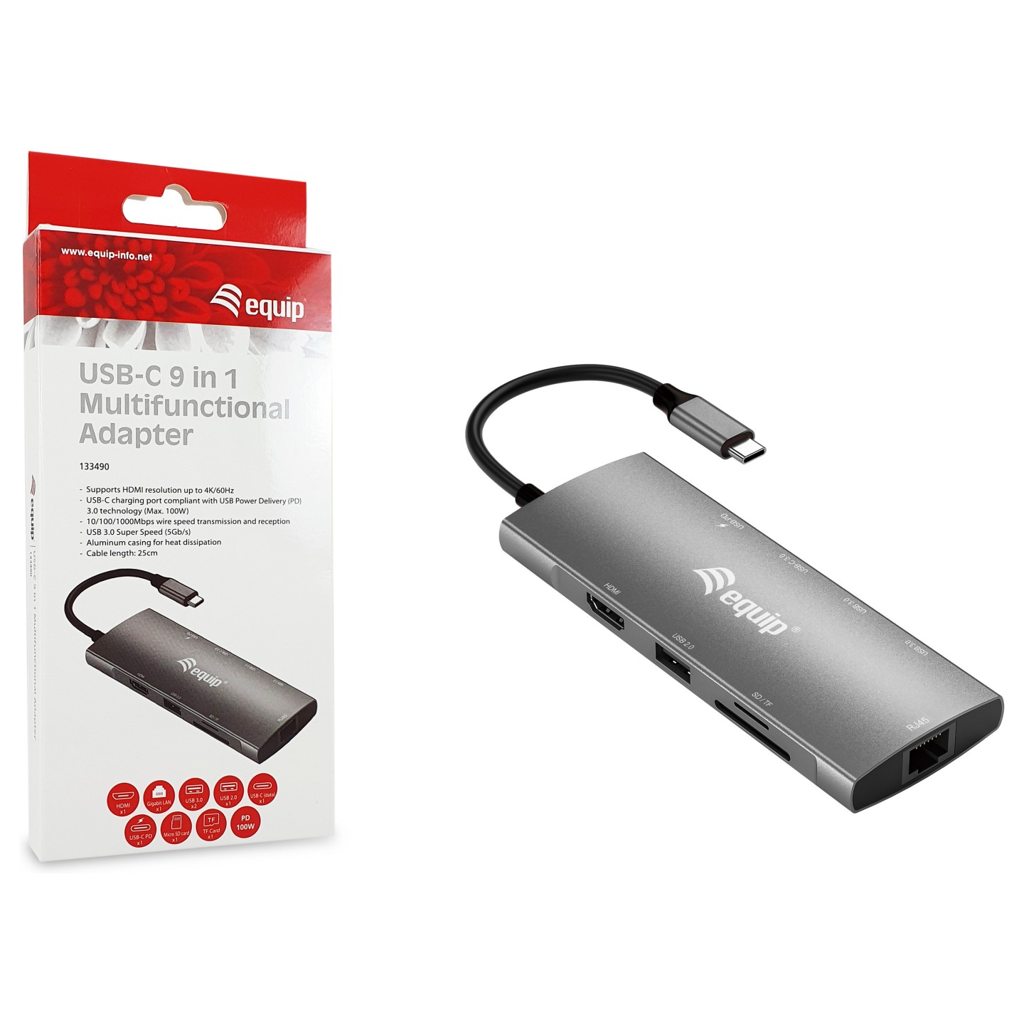 Equip Dock USB-C- to HDMI.GbE.USB2.0.3xUSB3.0.100WPD.+ 25cm si — Buy in Cyprus with Fast Delivery