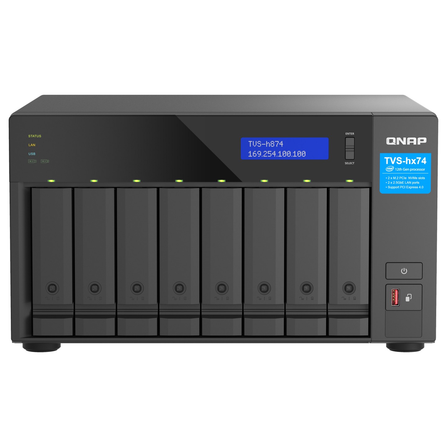 QNAP TVS-H874T-I7-32G 8-Bay NAS Intel Core i7-12700 12-core 20-thread Thunderbolt 4 ZFS Based
