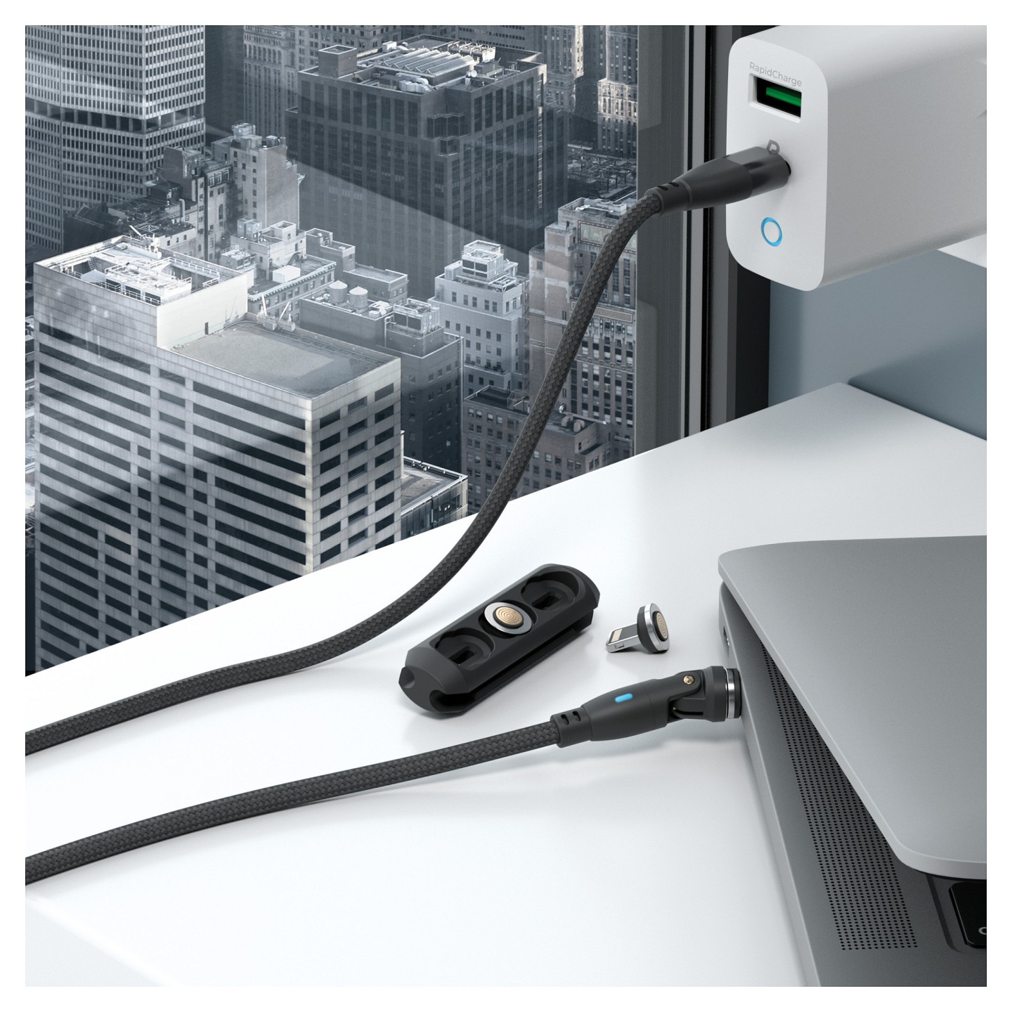 RealPower Magnetic cable 100 Watt.1m.black mit Adaptern — Buy in Cyprus with Fast Delivery