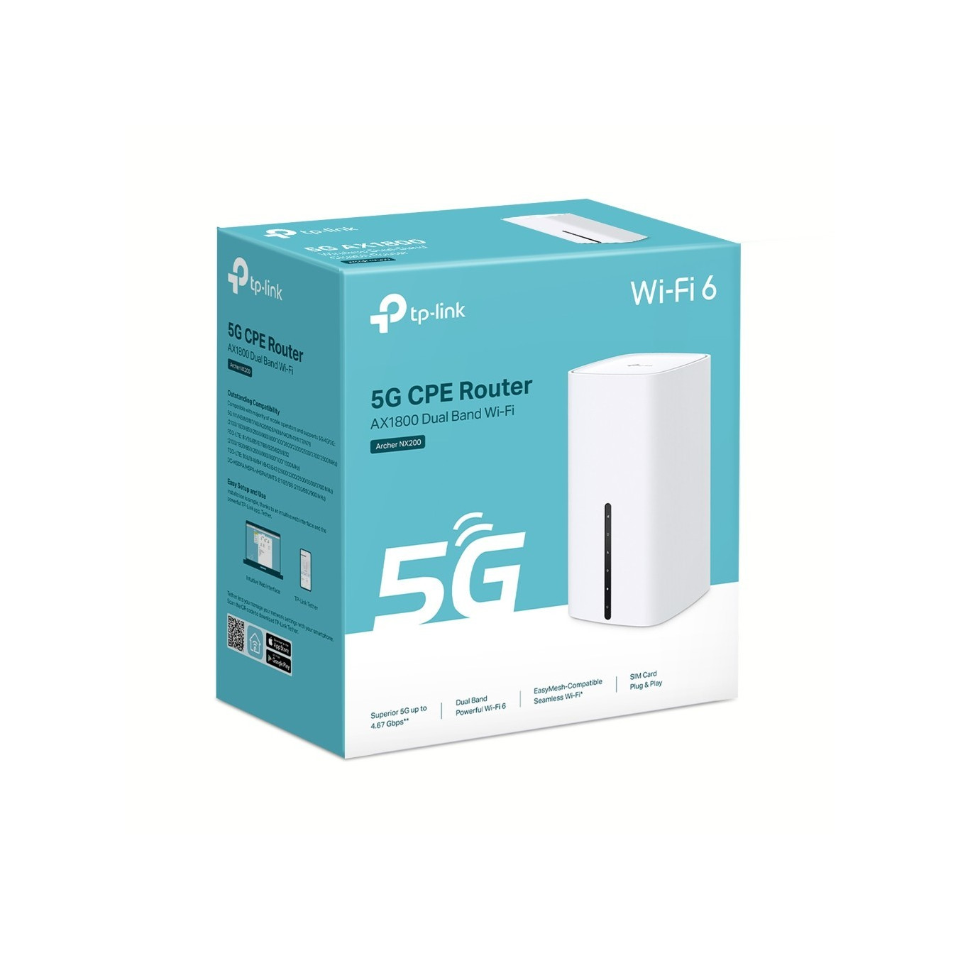 TP-Link Archer NX200 - AX1800 5G Dual-Band Wi-Fi 6 Router - White, Gigabit Ethernet, Nano-SIM