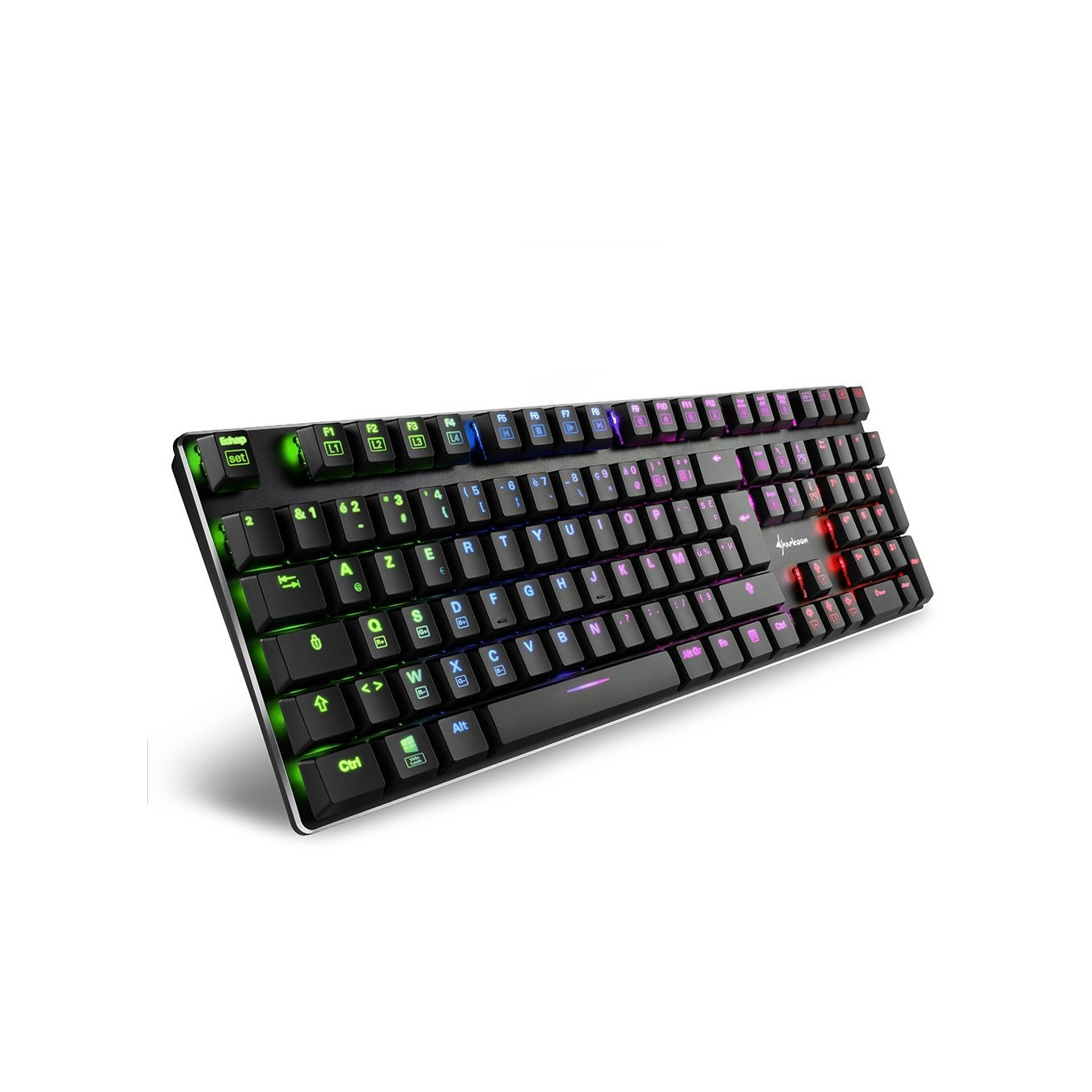 Sharkoon PureWriter RGB - Black - French AZERTY, Low-Profile Kailh Choc Blue, Wired USB, Per-Key RGB
