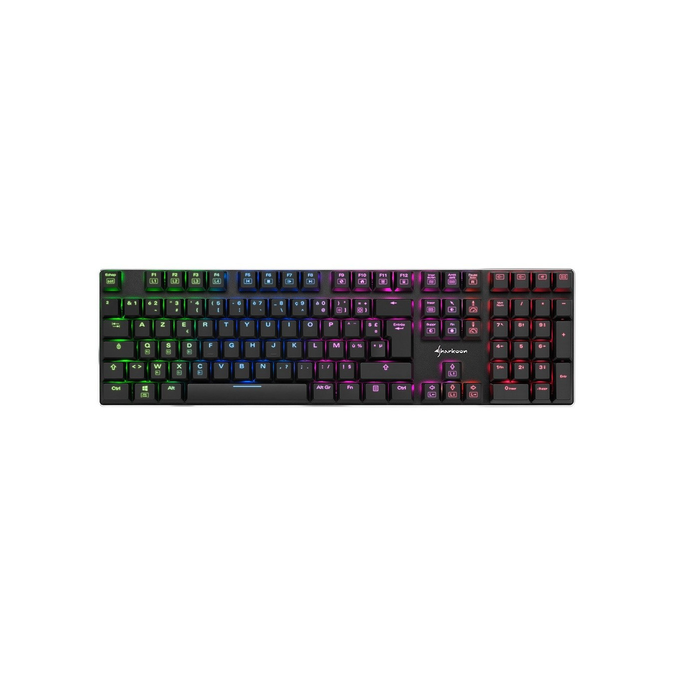 Sharkoon PureWriter RGB - Black - French AZERTY, Low-Profile Kailh Choc Blue, Wired USB, Per-Key RGB