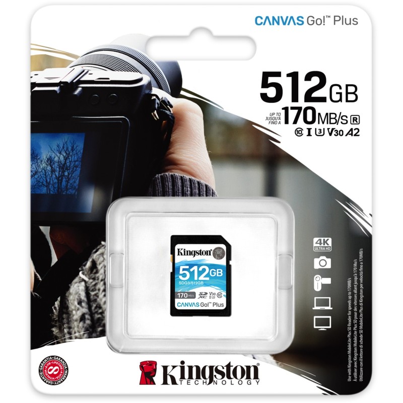Buy Kingston Canvas Go! Plus SDXC - 512GB - UHS‑I U3/V30, 170MB/s Read, 90MB/s... in Cyprus, Nicosia, Limassol, Larnaka, Pafos