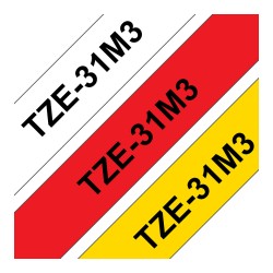 BROTHER TZE31M3 Schriftbandkassette 12mmx8m 3er Pack TZ231 weiss schwarz TZ431 rot schwarz TZ631 gelb schwarz laminiert