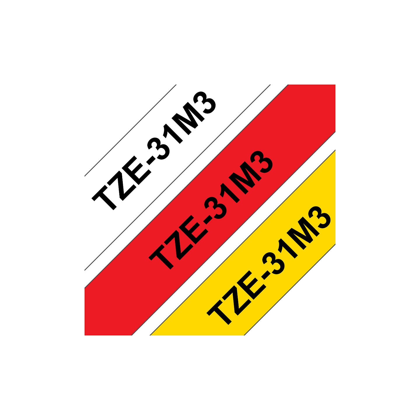 BROTHER TZE31M3 Schriftbandkassette 12mmx8m 3er Pack TZ231 weiss schwarz TZ431 rot schwarz TZ631 gelb schwarz laminiert