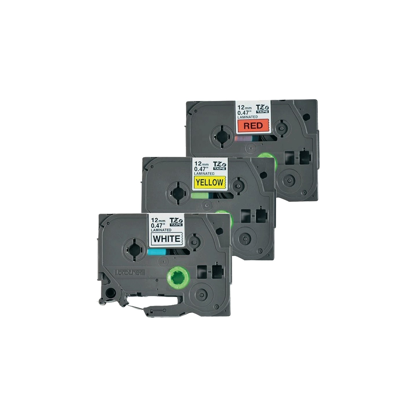 BROTHER TZE31M3 Schriftbandkassette 12mmx8m 3er Pack TZ231 weiss schwarz TZ431 rot schwarz TZ631 gelb schwarz laminiert