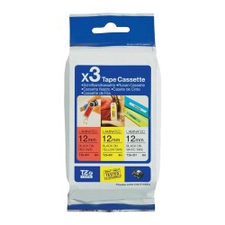 BROTHER TZE31M3 Schriftbandkassette 12mmx8m 3er Pack TZ231 weiss schwarz TZ431 rot schwarz TZ631 gelb schwarz laminiert
