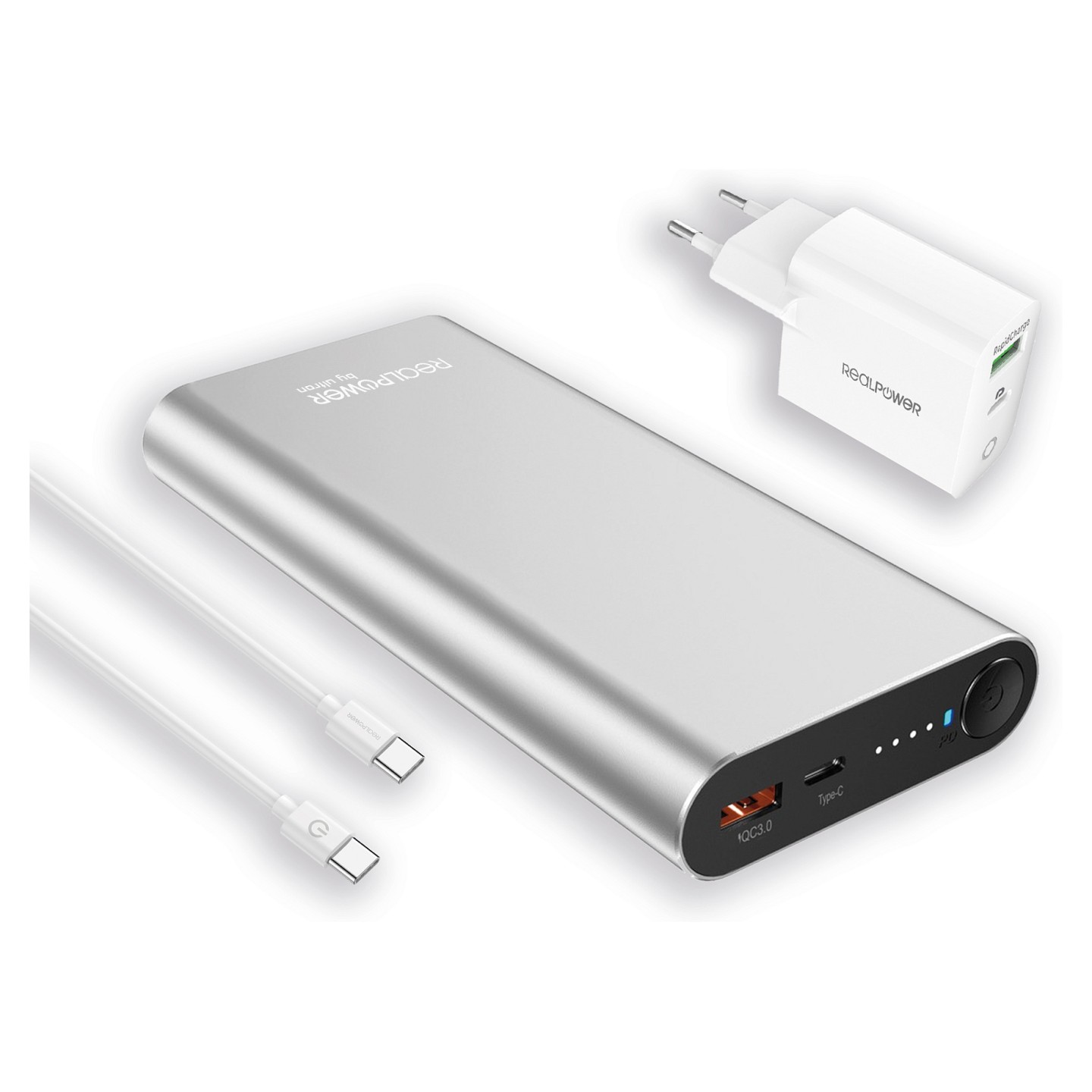 RealPower Powerbank PB-20000PD Pro Set silber 20.000mAh — Buy in Cyprus with Fast Delivery