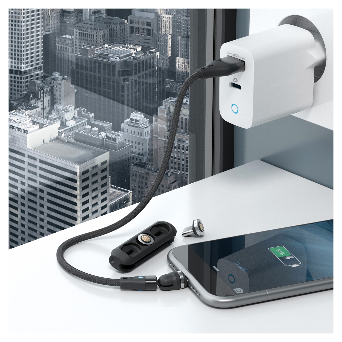RealPower Magnetic cable 3 Amp.20cm.schwarz mit Adaptern — Buy in Cyprus with Fast Delivery