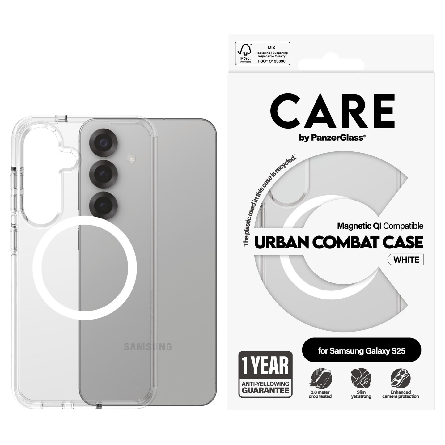 CARE Flagship Case Clear w. white QI Compatible Galaxy S25 — Buy in Cyprus with Fast Delivery