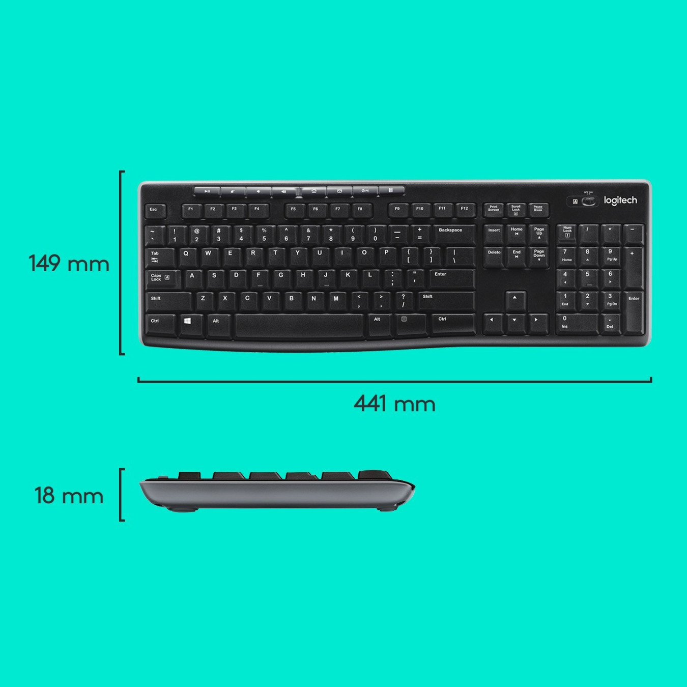 Logitech MK270 Wireless Desktop Set - 920-004508 - Full-Size Black Keyboard & Mouse, 2.4GHz RF, US QWERTY