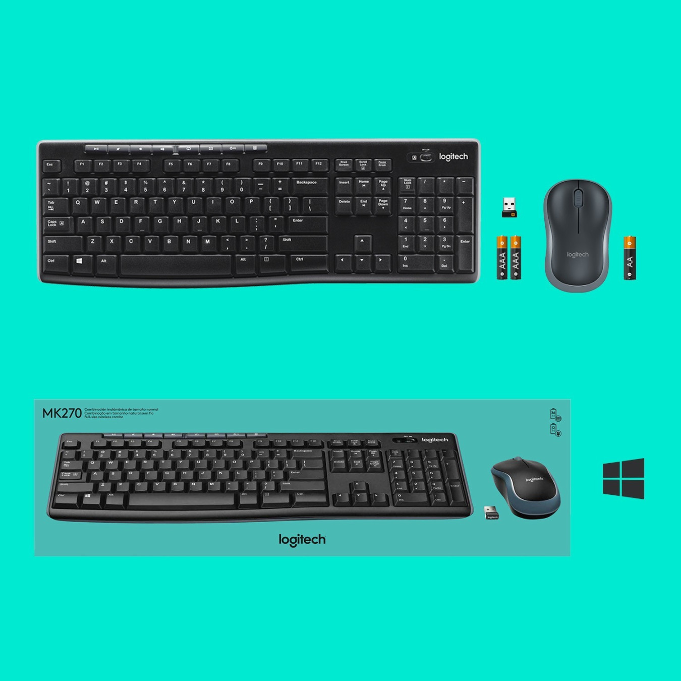 Logitech MK270 Wireless Desktop Set - 920-004508 - Full-Size Black Keyboard & Mouse, 2.4GHz RF, US QWERTY