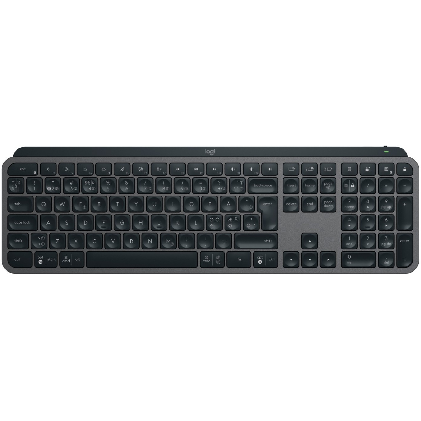 Logitech MX Keys Combo for Business - 920-010931 - Graphite, RF + Bluetooth, Nordic QWERTY, White LED, Rechargeable
