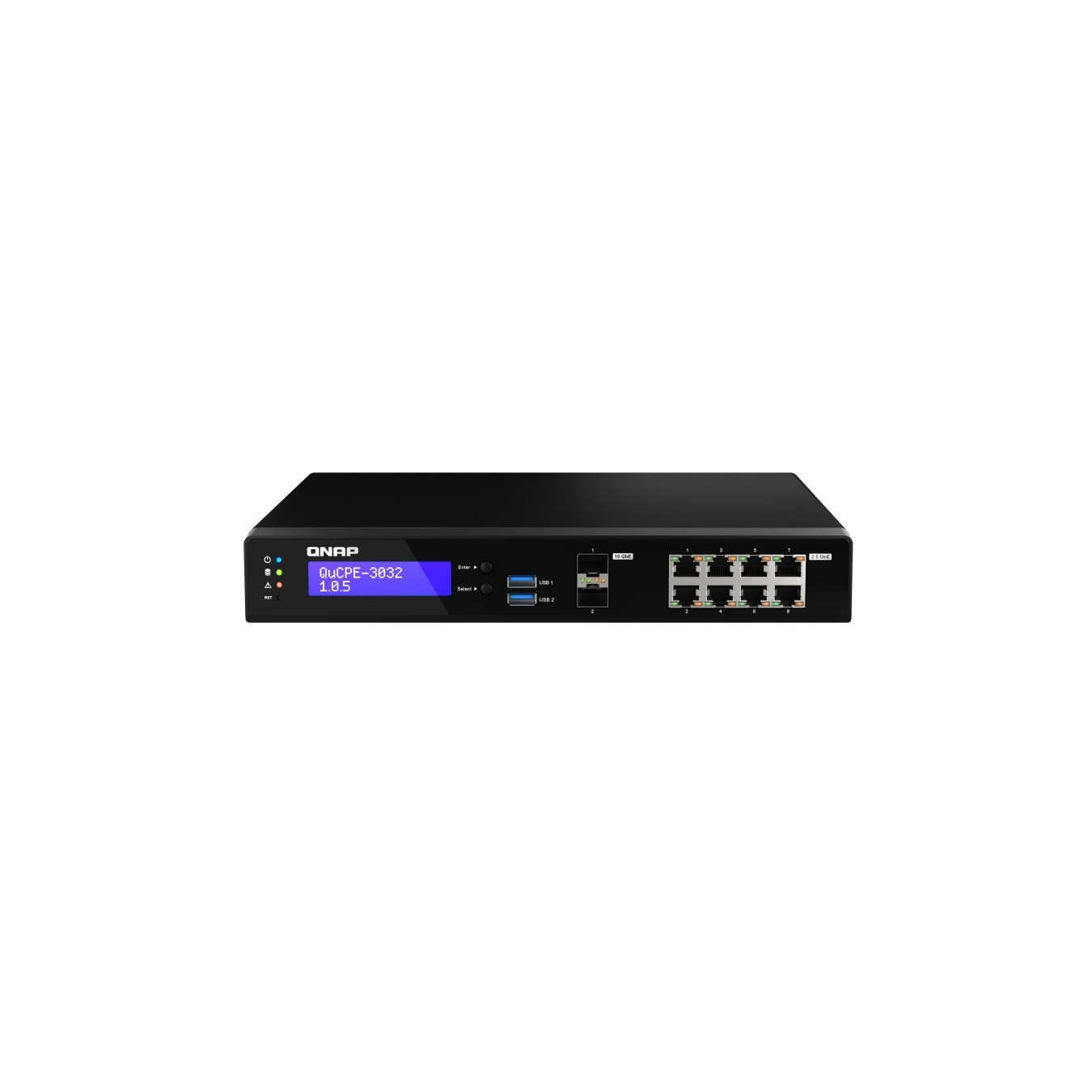 QNAP QuCPE-3032 - Intel Atom C3558R 2.4GHz, 8GB DDR4, 8x2.5GbE RJ45 + 2x10GbE SFP+, 2x M.2 NVMe, Black