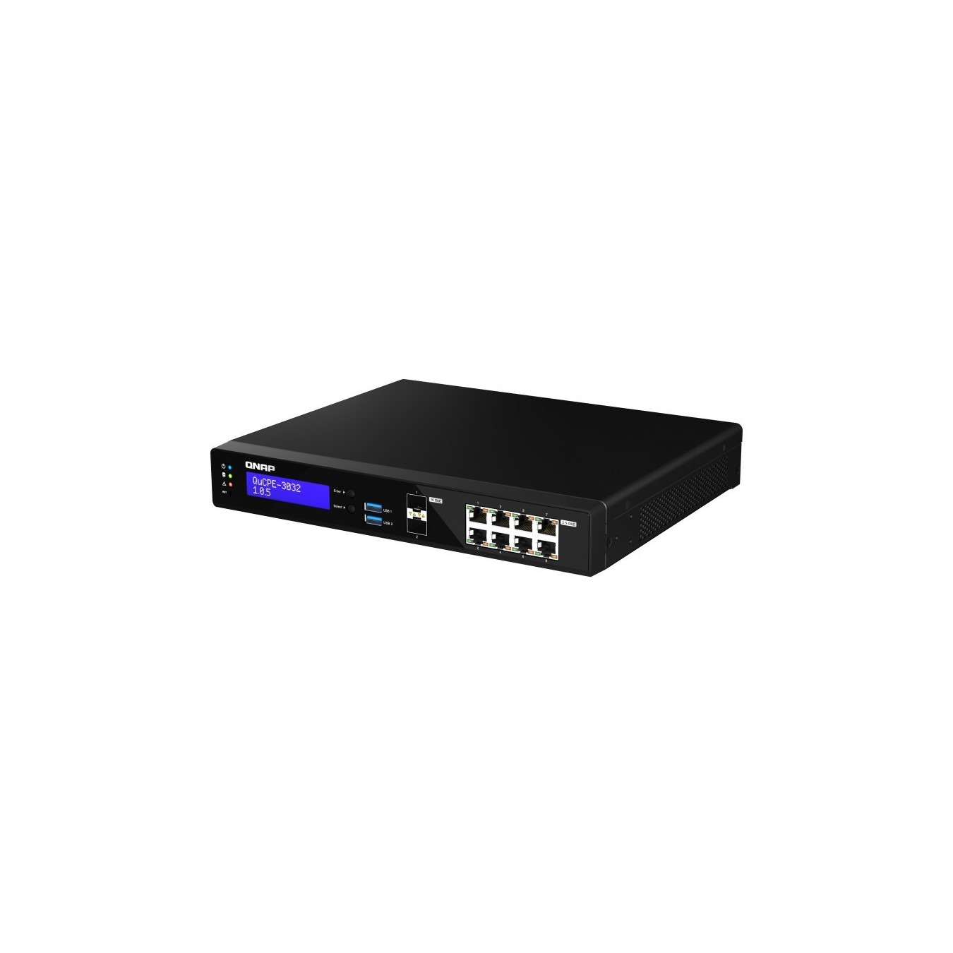 QNAP QuCPE-3032 - Intel Atom C3558R 2.4GHz, 8GB DDR4, 8x2.5GbE RJ45 + 2x10GbE SFP+, 2x M.2 NVMe, Black
