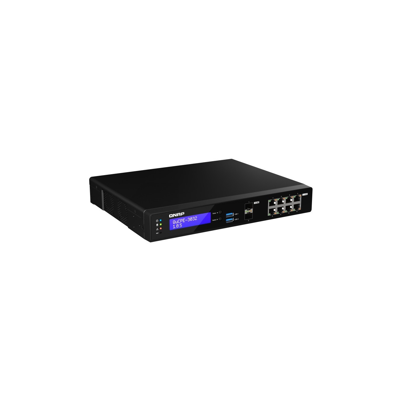 QNAP QuCPE-3032 - Intel Atom C3558R 2.4GHz, 8GB DDR4, 8x2.5GbE RJ45 + 2x10GbE SFP+, 2x M.2 NVMe, Black
