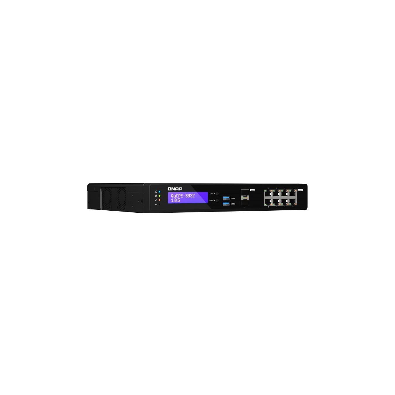QNAP QuCPE-3032 - Intel Atom C3558R 2.4GHz, 8GB DDR4, 8x2.5GbE RJ45 + 2x10GbE SFP+, 2x M.2 NVMe, Black