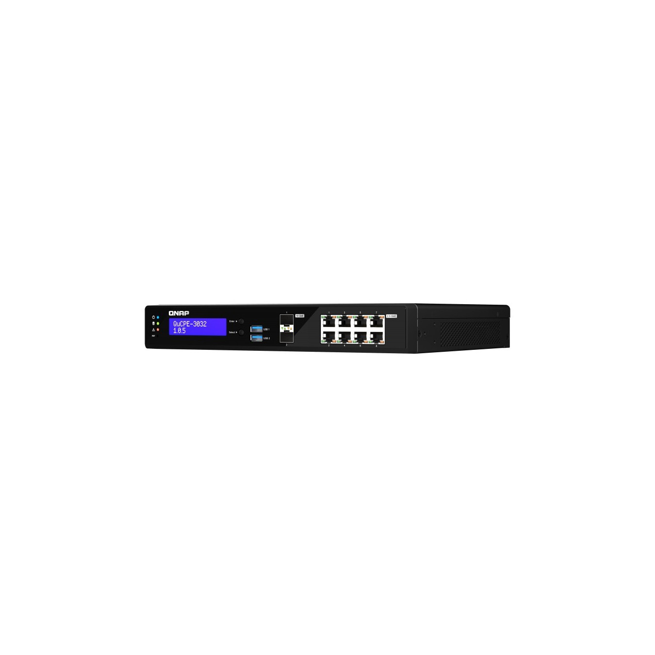 QNAP QuCPE-3032 - Intel Atom C3558R 2.4GHz, 8GB DDR4, 8x2.5GbE RJ45 + 2x10GbE SFP+, 2x M.2 NVMe, Black