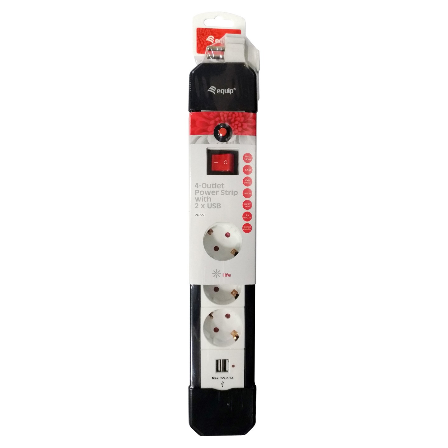 Equip Steckdosenleiste 4-fach Schuko 1.5m mit 2xUSB+Schalter — Buy in Cyprus with Fast Delivery