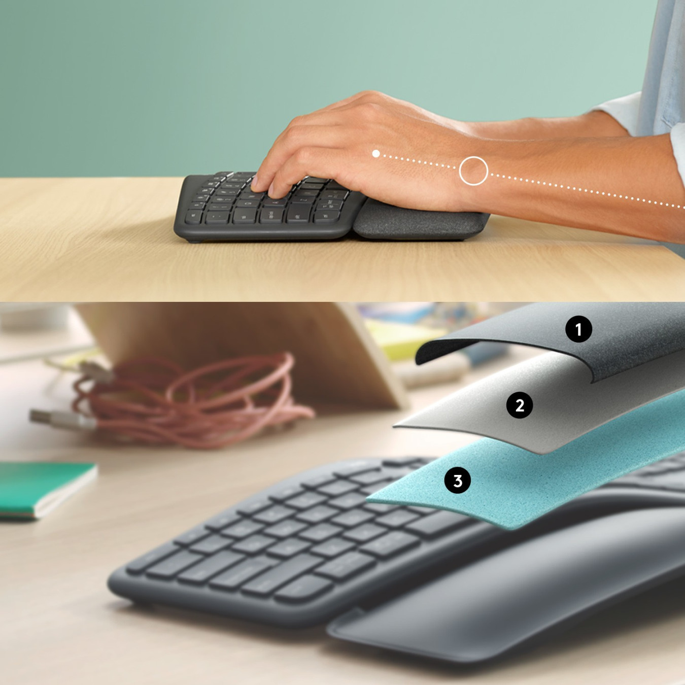 Logitech ERGO K860 Wireless Ergonomic Keyboard - Graphite - US International, Bluetooth 5.0 & 2.4GHz
